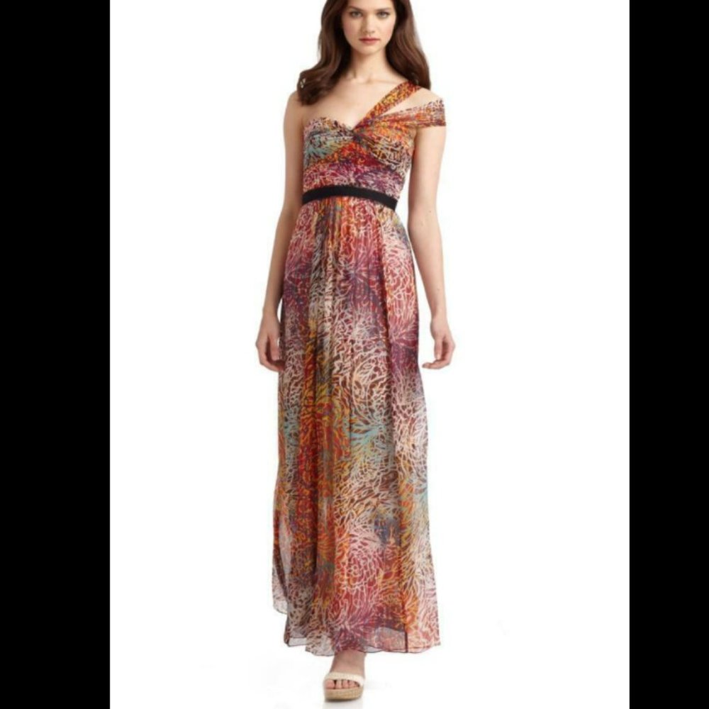 BCBGMAXAZRIA Inga One-shoulder Print Chiffon Gown